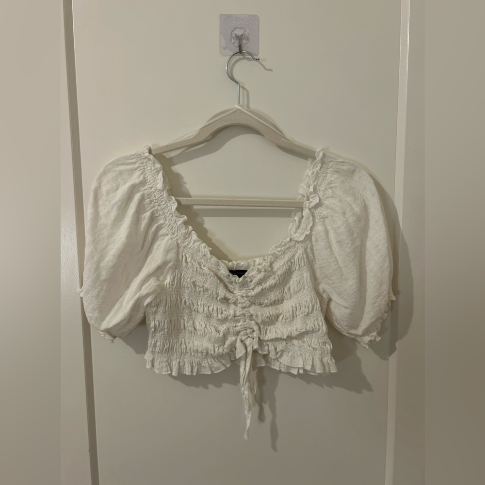 white rushed boutique top